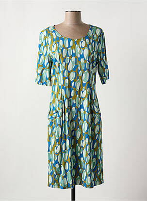 Robe mi-longue imprimé fantaisie manches courtes vert ZILCH femme