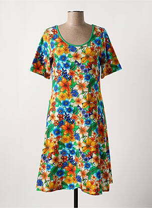 Robe mi-longue imprimé fleurs manches courtes vert CISSI OCH SELMA femme