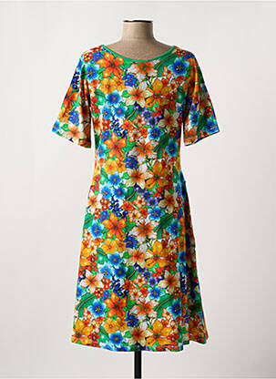Robe mi-longue imprimé fleurs manches courtes vert CISSI OCH SELMA femme