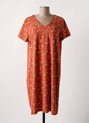 Robe mi-longue imprimé fantaisie manches courtes orange ZILCH femme