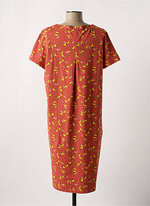 Robe mi-longue imprimé fantaisie manches courtes orange ZILCH femme