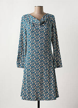Robe mi-longue coupe évasée manches longues bleu TRANQUILLO femme