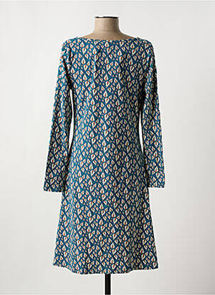 Robe mi-longue imprimé fantaisie manches longues bleu TRANQUILLO femme