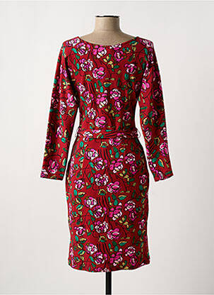 Robe mi-longue imprimé fleurs manches longues rouge WHO'S THAT GIRL femme