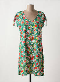 Robe mi-longue imprimé fleurs manches courtes vert PRINCESSE NOMADE femme