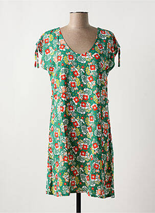 Robe mi-longue imprimé fleurs manches courtes vert PRINCESSE NOMADE femme