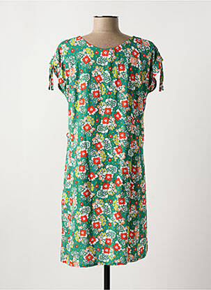 Robe mi-longue imprimé fleurs manches courtes vert PRINCESSE NOMADE femme