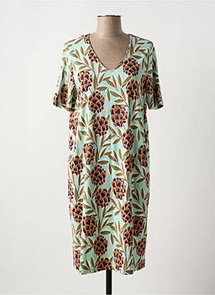 Robe mi-longue imprimé fantaisie manches courtes vert ZILCH femme