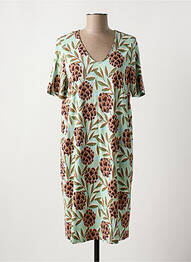 Robe mi-longue imprimé fantaisie manches courtes vert ZILCH femme
