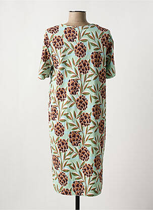 Robe mi-longue imprimé fantaisie manches courtes vert ZILCH femme