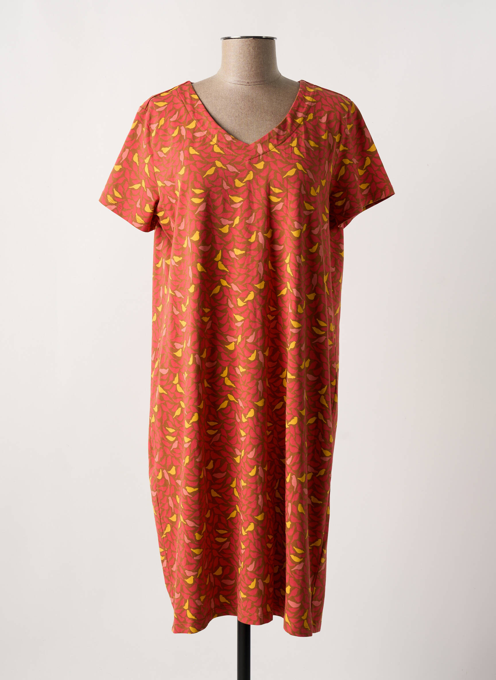 Robe mi-longue imprimé fantaisie manches courtes orange ZILCH femme