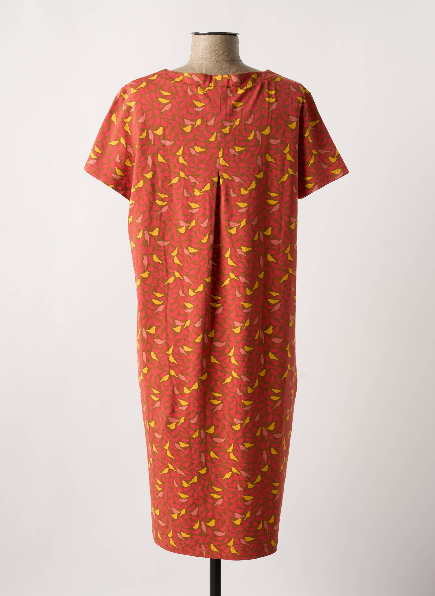 Robe mi-longue imprimé fantaisie manches courtes orange ZILCH femme