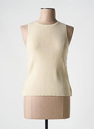Pull coupe cintrée sans manche beige YAYA femme