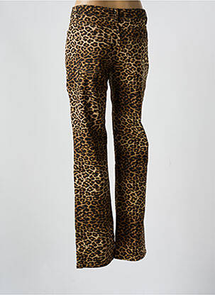 Pantalon droit fermeture zippée sous rabat boutonné marron PIECES femme