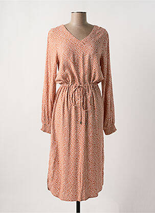 Robe mi-longue imprimé fantaisie manches longues rose BRANDTEX femme