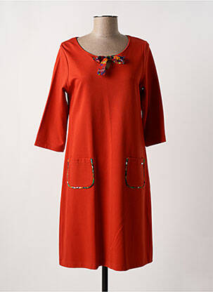 Robe mi-longue manches 3/4 manches 3/4 orange MALOKA femme