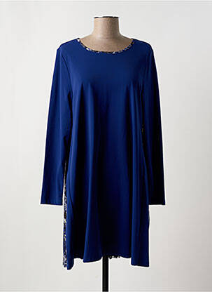 Robe courte coupe fluide manches longues bleu MALOKA femme