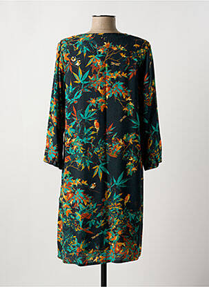 Robe mi-longue imprimé fleurs manches longues vert LA FIANCÉE femme