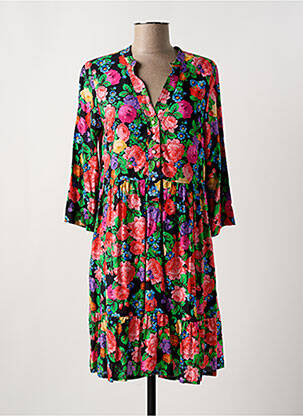 Robe mi-longue imprimé fleurs manches 3/4 noir LA FIANCÉE femme