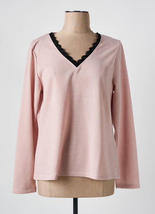 Pull tissage chiné manches longues rose MALOKA femme