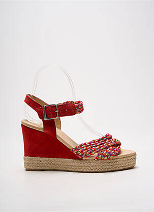 Espadrilles tissage satiné talon de 7 à 9cm rouge MKD femme