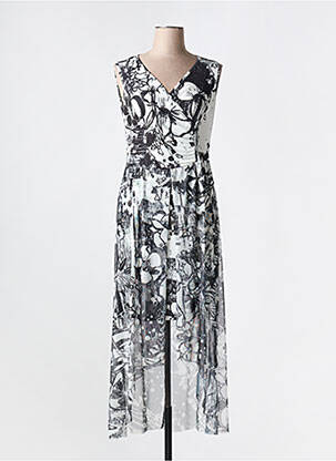 Robe longue imprimé fantaisie sans manche noir MALOKA femme