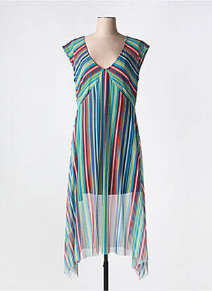 Robe mi-longue coupe fluide manches courtes vert MALOKA femme