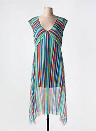 Robe mi-longue coupe fluide manches courtes vert MALOKA femme