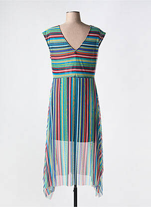 Robe mi-longue coupe fluide manches courtes vert MALOKA femme