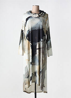 Robe mi-longue imprimé fantaisie manches longues gris NIJII femme