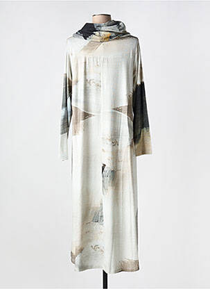 Robe mi-longue imprimé fantaisie manches longues gris NIJII femme