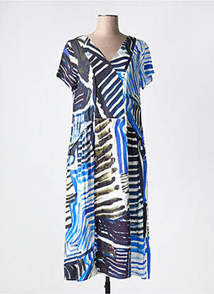 Robe mi-longue imprimé fleurs manches courtes bleu KOKOMARINA femme