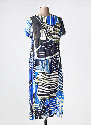 Robe mi-longue imprimé fleurs manches courtes bleu KOKOMARINA femme