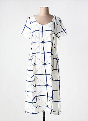 Robe mi-longue imprimé fantaisie manches courtes bleu KOKOMARINA femme