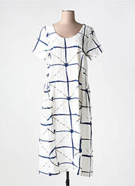 Robe mi-longue imprimé fantaisie manches courtes bleu KOKOMARINA femme