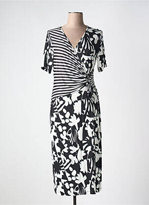Robe mi-longue imprimé fleurs manches courtes noir MALOKA femme