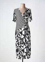 Robe mi-longue imprimé fleurs manches courtes noir MALOKA femme