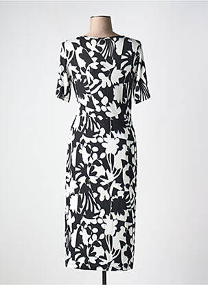 Robe mi-longue imprimé fleurs manches courtes noir MALOKA femme