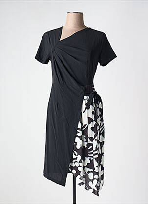 Robe mi-longue imprimé fleurs manches courtes noir MALOKA femme