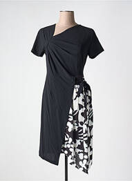Robe mi-longue imprimé fleurs manches courtes noir MALOKA femme