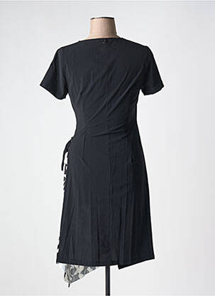 Robe mi-longue imprimé fleurs manches courtes noir MALOKA femme