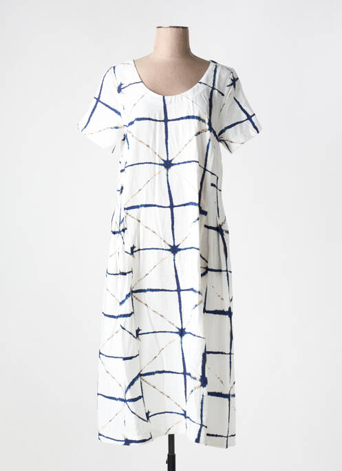 Robe mi-longue imprimé fantaisie manches courtes bleu KOKOMARINA femme