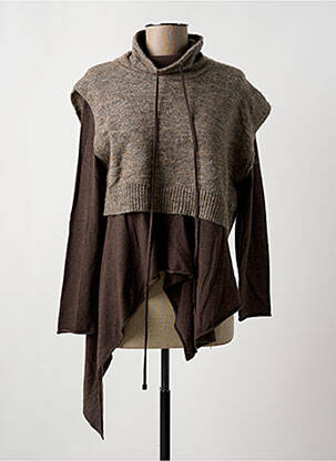 Pull tunique tissage chiné manches longues marron CPC femme
