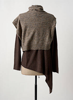 Pull tunique tissage chiné manches longues marron CPC femme