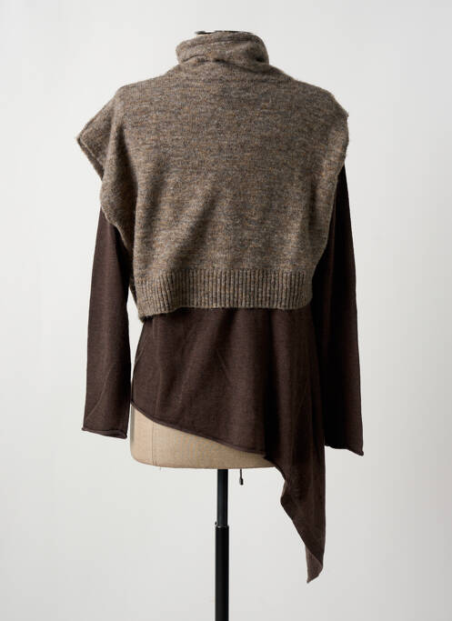 Pull tunique tissage chiné manches longues marron CPC femme
