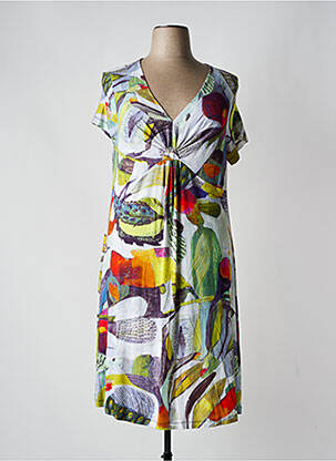 Robe mi-longue imprimé fantaisie manches courtes gris DOLCEZZA femme