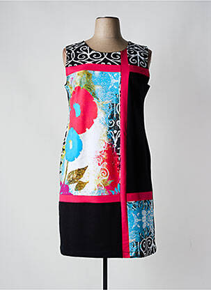 Robe mi-longue imprimé fleurs sans manche noir DOLCEZZA femme