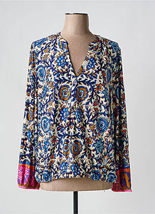 Blouse imprimé fleurs manches longues bleu K-DESIGN femme