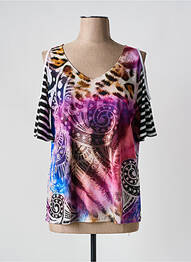 T-shirt col v manches 3/4 rose BLEU D'AZUR femme