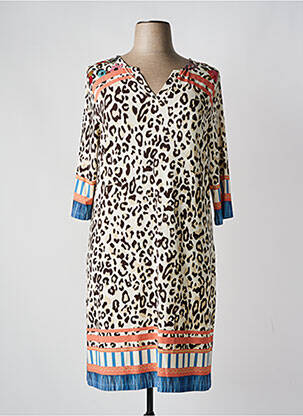 Robe mi-longue manches 3/4 manches 3/4 beige FUEGO WOMAN femme